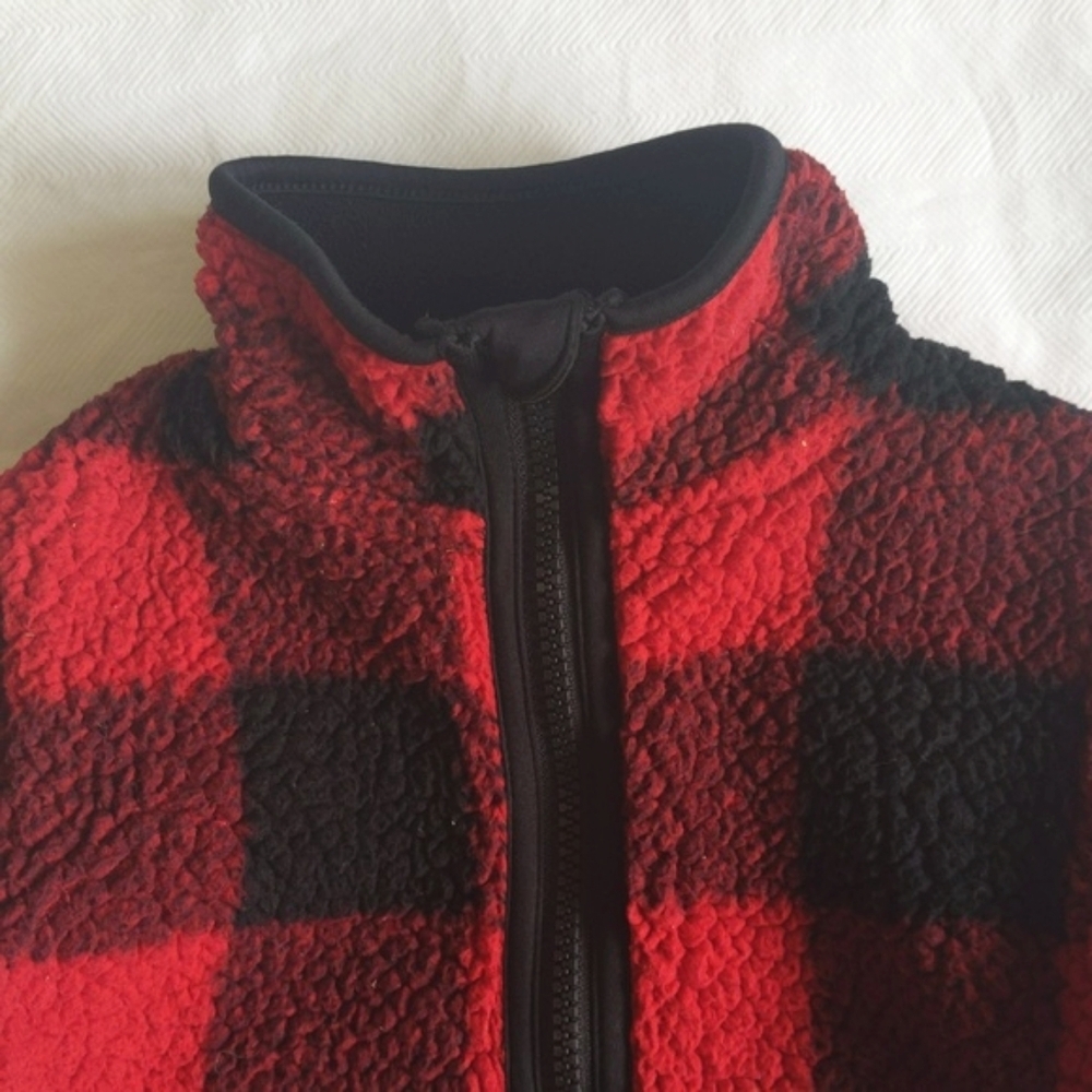 Joe Fresh Buffalo Plaid Sherpa Teddy Fleece Jacket 2T Unisex Red Lumberjack - Picture 2 of 7